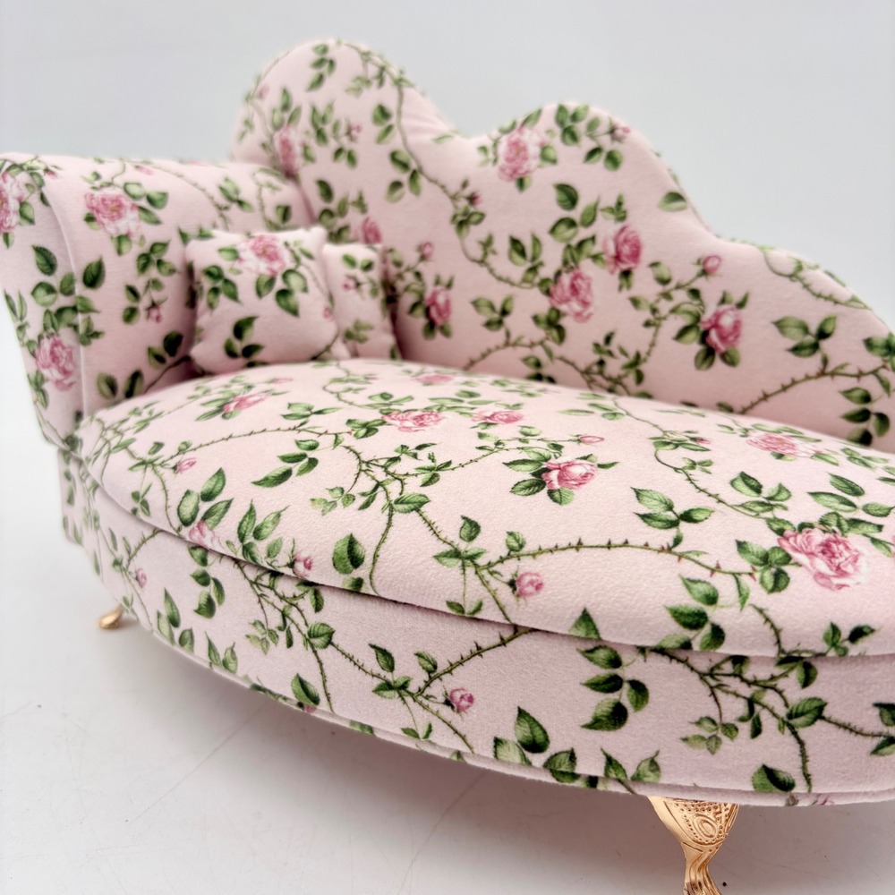 Pink Floral Rose Chaise Lounge Jewelry Box Miniature Sofa Mirror Ring Storage - Picture 7 of 10